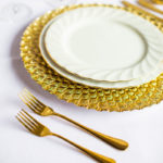 Gold Cutlery and Gold Charger. Gold Wedding